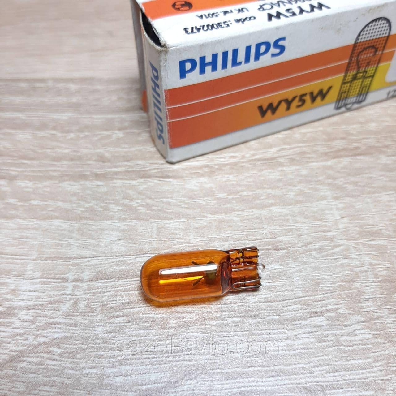 Лампа WY5W W2,1x9,5d указатели поворотов, габариты (безцокольная) желтая (пр-во PHILIPS)