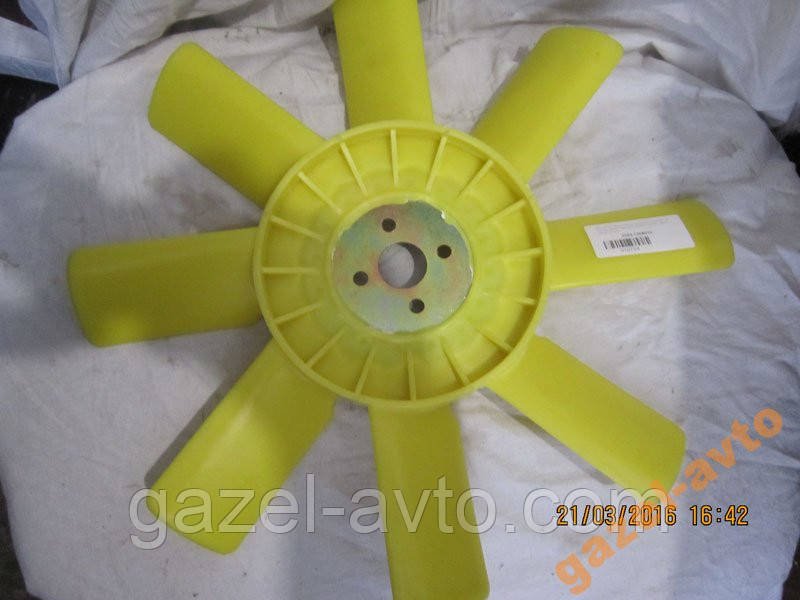 Вентилятор системы охлаждения Газель 8 лопаст желтый с метал основанием